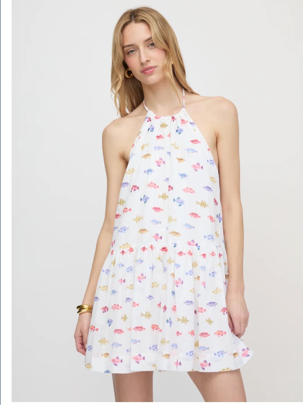 Hill House Home The Sol Tunic Dress White Rainbow Fish Multicolored XL